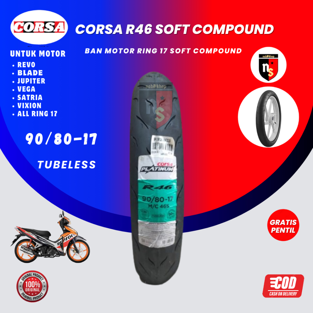 Ban luar Corsa Platinum R46 90/80 -17 TUBLESS motor bebek Terbaru