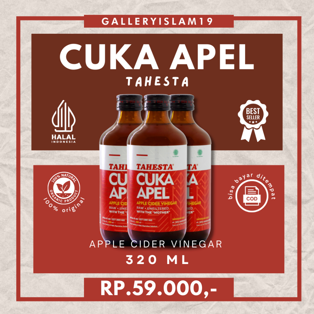 

Cuka Apel Tahesta 320 ml ACV Raw Organik Unfiltered Apple Cider Vinegar Pencernaan Gula Darah Tinggi