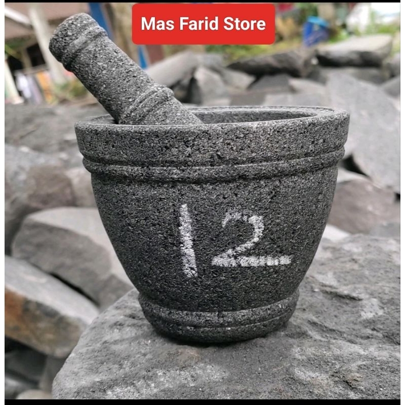 Lumpang Batu Asli Batuan Gunung Merapi Ukuran 11/12cm