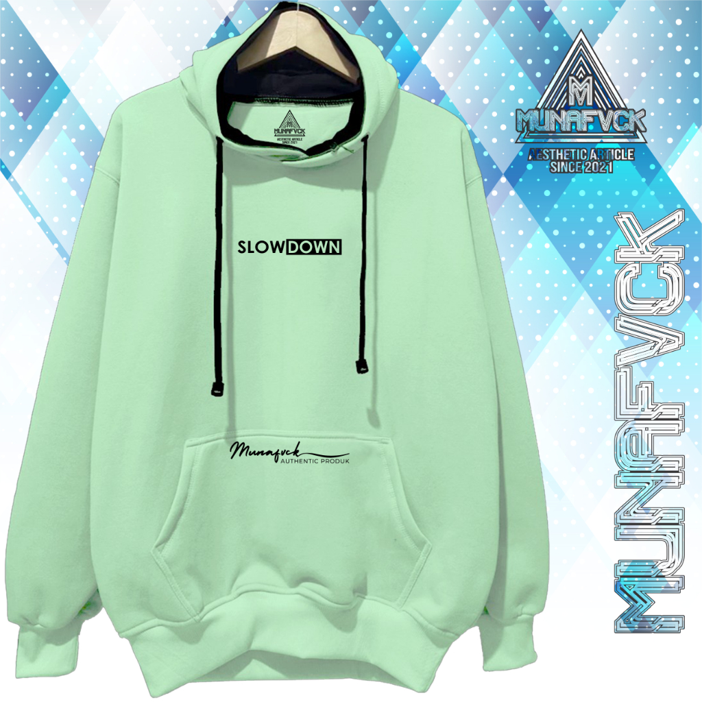 Hodi Pria Distro Original 100% MUNAFVCK Sablon SLOW DOWN Warna Mint Sweater Pria Abu Abu Polos Hoodi