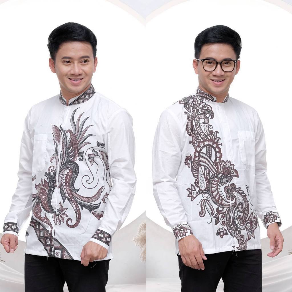 KEMEJA BATIK PUTIH LENGAN PANJANG BATIK PEKALONGAN JAS KOKO TERBARU KEKINIAN