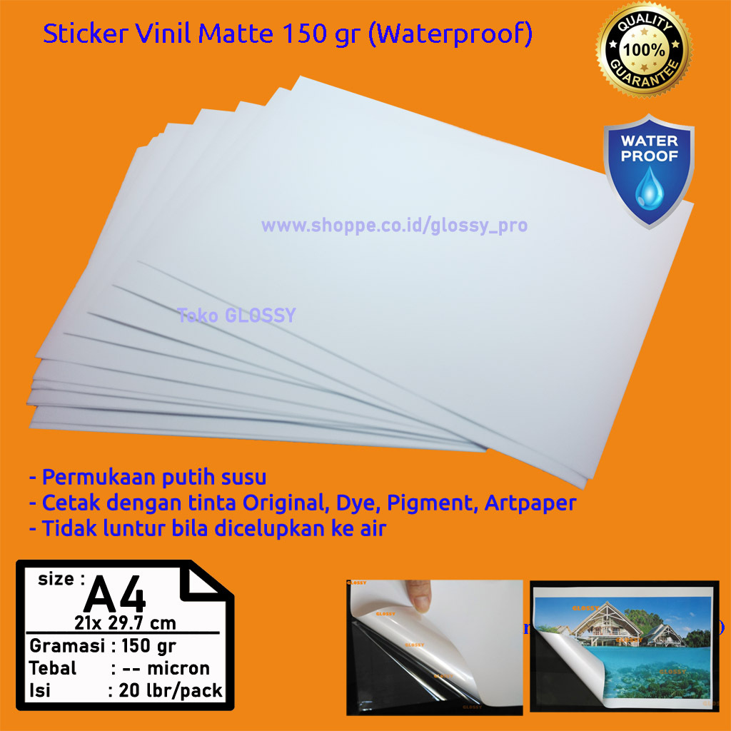 

STICKER VINYL MATTE A4 150 GSM / STIKER VINIL MATTE WATERPROOF