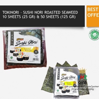 

[KODE PRODUK CALWM3346] Tokinori Sushi Sakao Nori Sushi Halal Onigiri Lembaran Rumput Laut Korea Kimbab Roasted Seaweed 10 or 50 Sheet