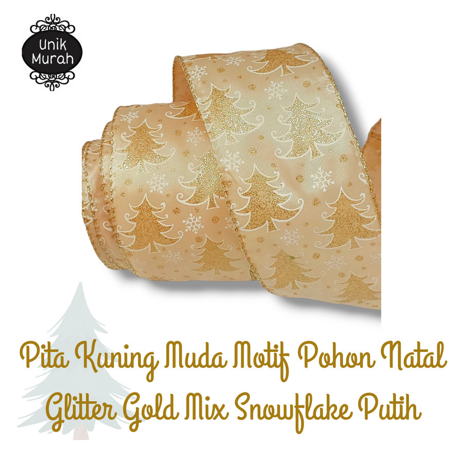 

Pita Kuning Muda Motif Pohon Gold Mix Snowflake Putih 1s