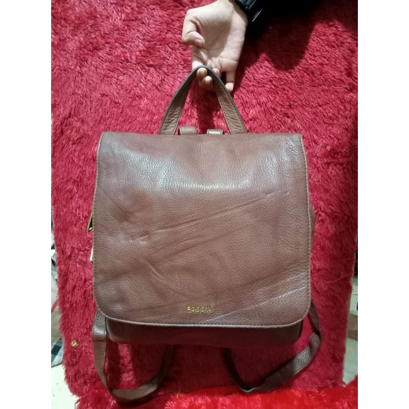 BACKPACK/RANSEL PRELOVED "FOSSIL PRESTON" MEDIUM KULIT