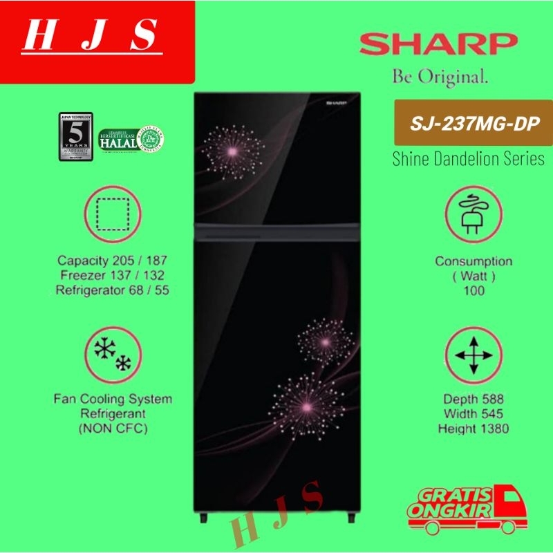KULKAS SHARP 2 PINTU SJ-237MG/ SJ-237MG-DP LOW VOLTAGE 205L - PINK