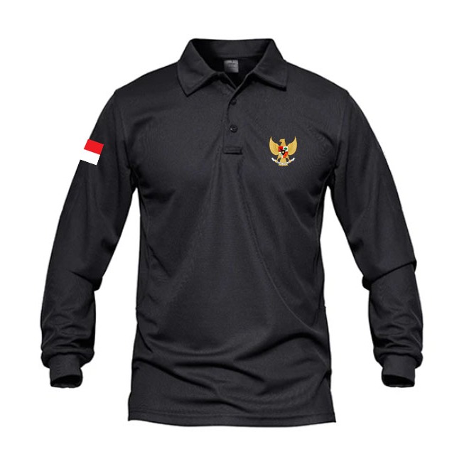 Jemssky - Kaos Polo Shirt Pria Kerah Lengan Panjang Garuda Merah Putih Sablon Print Quality