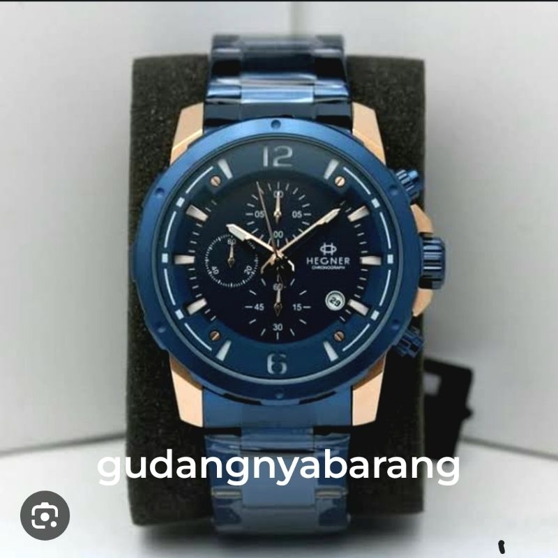JAM TANGAN PRIA - LAKI - COWOK HEGNER 5035 BLUE BIRU STAINLESS ORIGINAL BAGUS