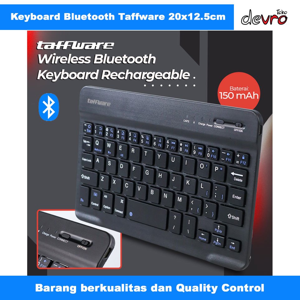 Keyboard Bluetooth - Keyboard Wireless Rechargeable - Keyboard Tablet PC Laptop - Kimsnot Taffware K