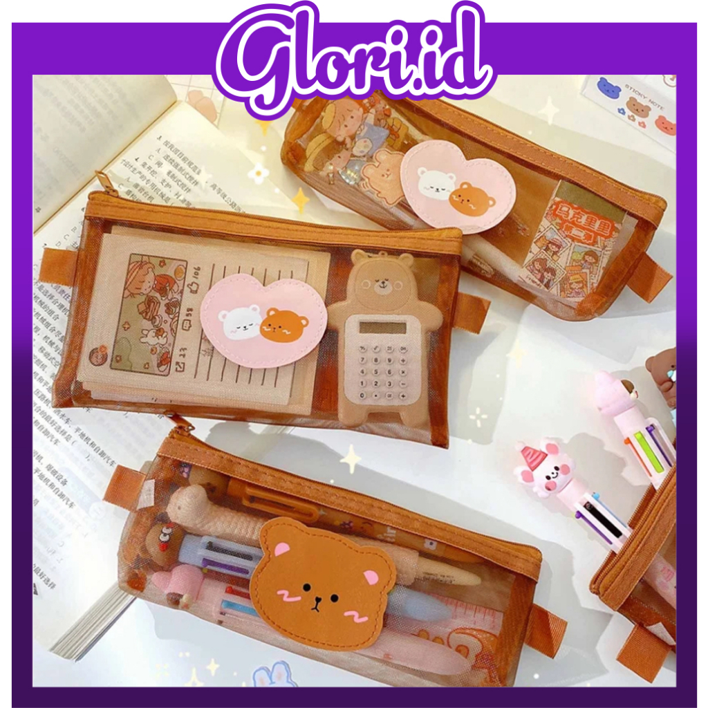 

GLORI.ID Dompet Pensil Tempat Pensil Lucu Tempat Makeup Cute Model Jaring Transparan Brown dan Multicolour Cute S093
