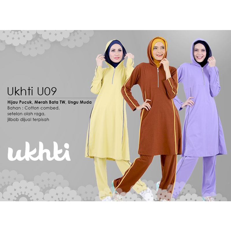 Ukhti U09 Setelan Baju Olahraga Ukhti Cotton Combed Resleting Depan
