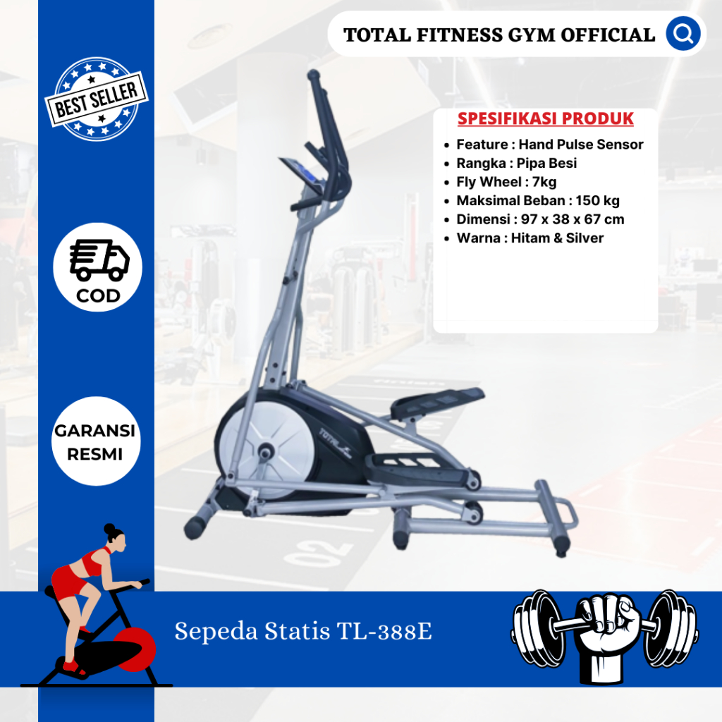 Eliptical Bike TL 388E Big Crosstrainer Total Fitness, sepeda olahraga, alat olahraga, alat fitness rumah, sepeda statis, sepeda statis alat fitness, alat olahraga alat fitness, alat fitnes