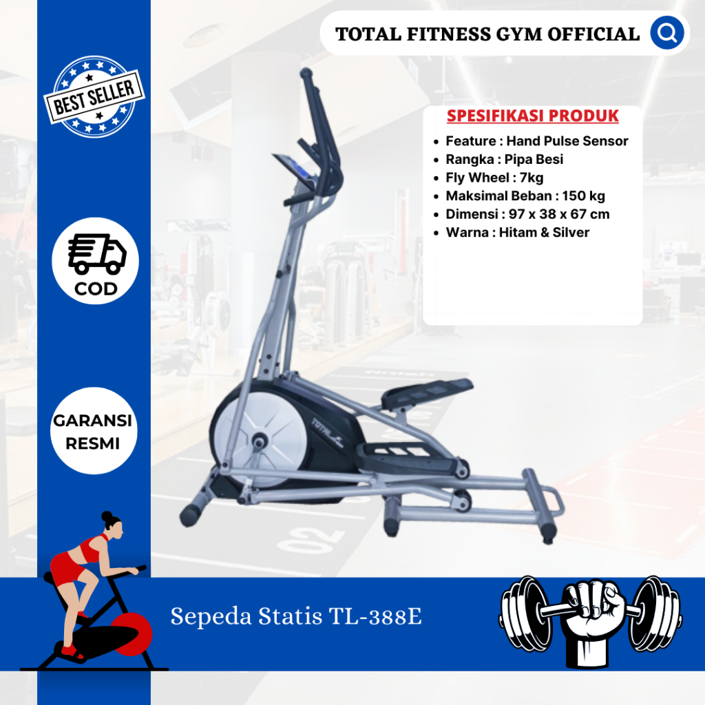Eliptical Bike TL 388E Big Crosstrainer Total Fitness, sepeda olahraga, alat olahraga, alat fitness 