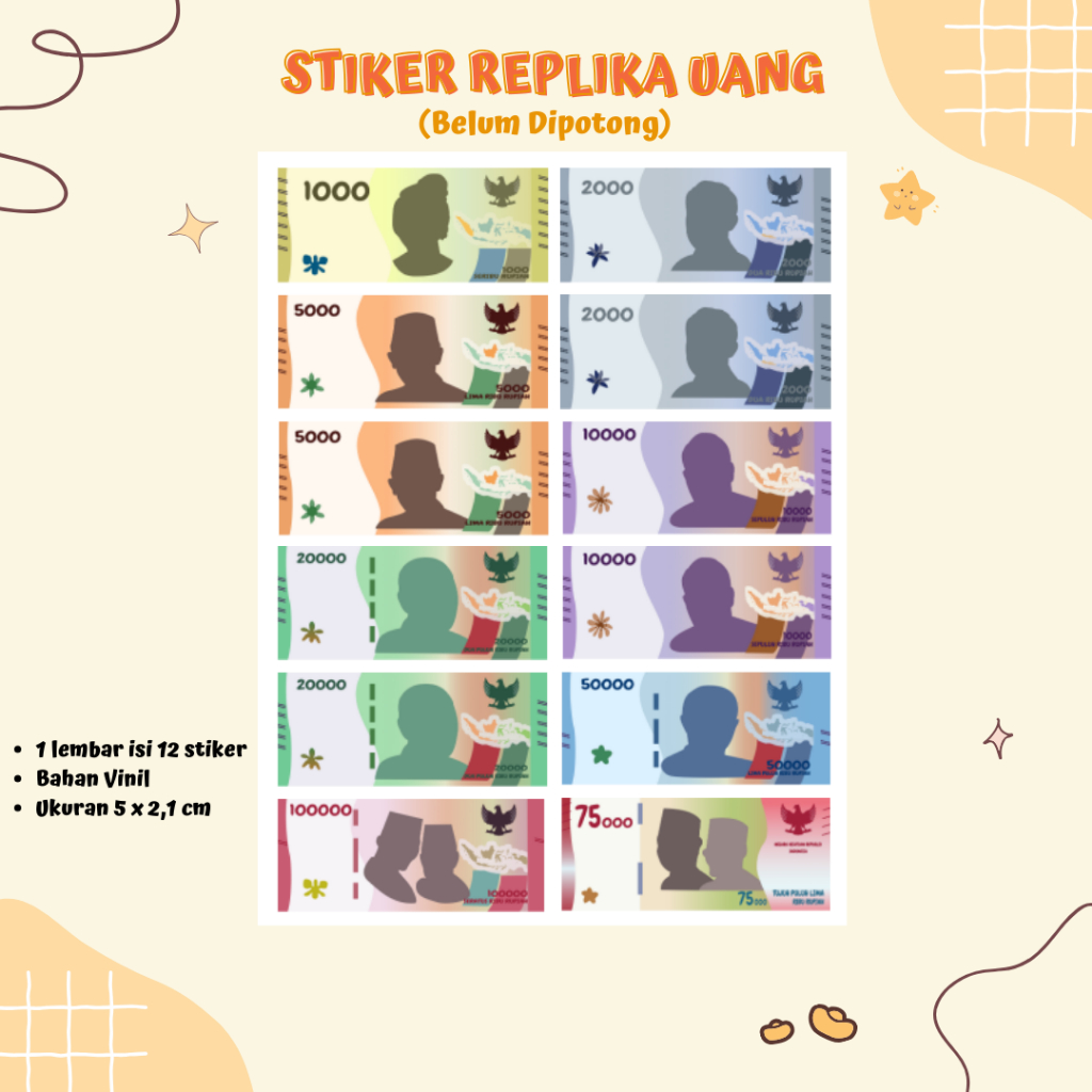 

Stiker Replika Uang Ukuran A6 (Belum digunting) / Stiker Budgeting