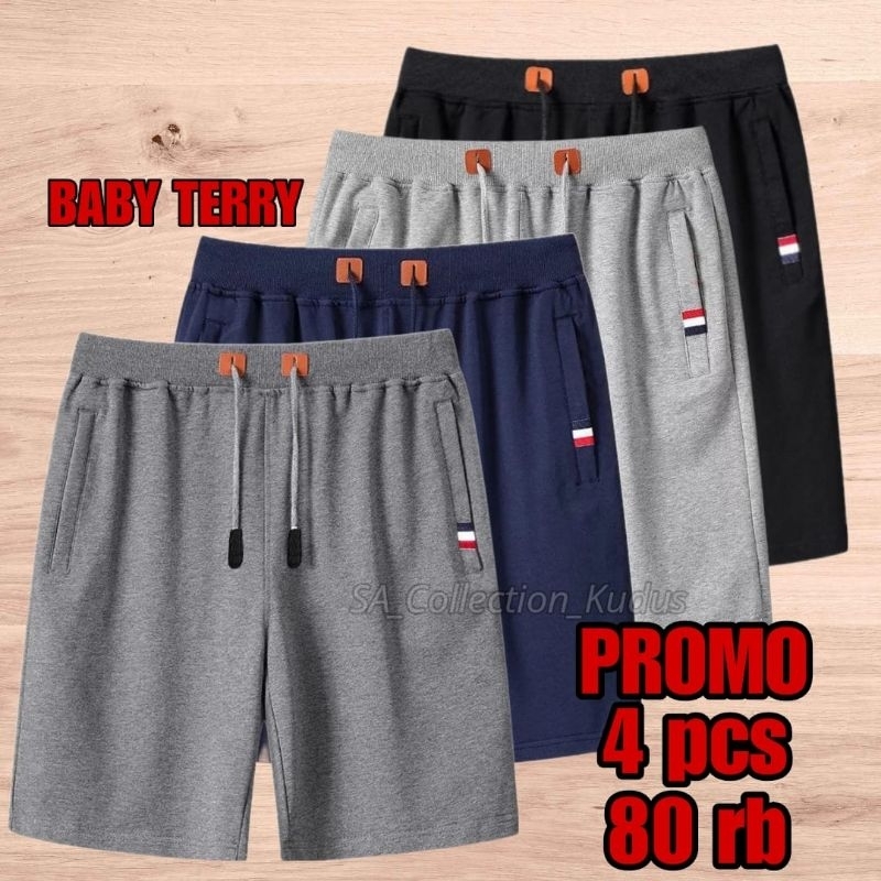 promo 4 pcs celana pendek pria wanita celana santai baby terry saku resleting