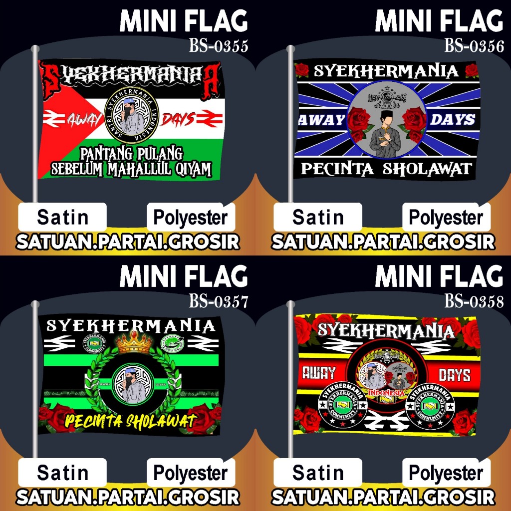 Mini Flag Bendera BS-0355-0358/Bendera Syekhermania/Bendera Mini/Bendera Murah Mini