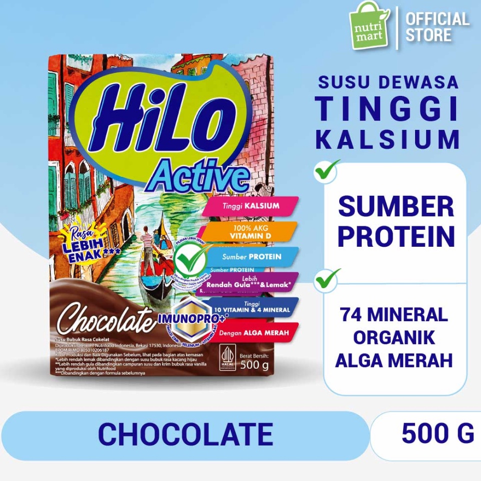 

[KODE PRODUK 7A0FO7698] HiLo Active Chocolate 500g - Susu Dewasa Tinggi Kalsium Sumber Protein Mineralanik Alga Merah