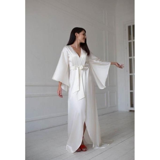 Kimono wedding bride robe bridesmaid full satin hijab/ non hijab velve