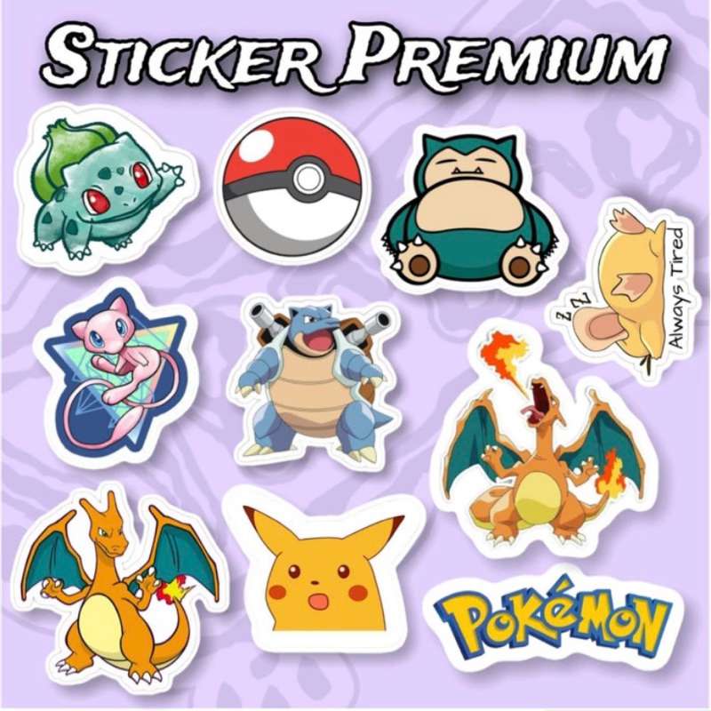 

Sticker Pokemon pikachu bulbazour charizard pack 10 pcs premium waterproof