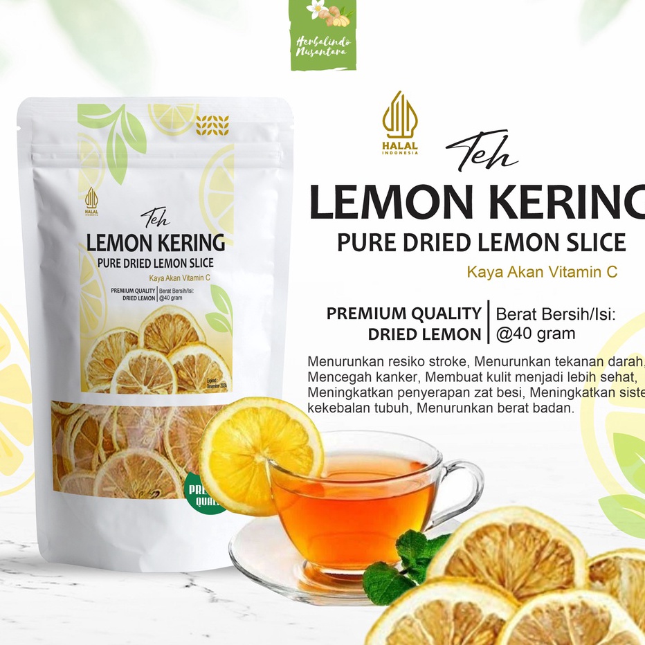 

Ready Lemon kering, lemon, dried lemon, dried lemon slice, jeruk lemon kering Kwalitas Premium Grade A Isi 40 Gram Diskon