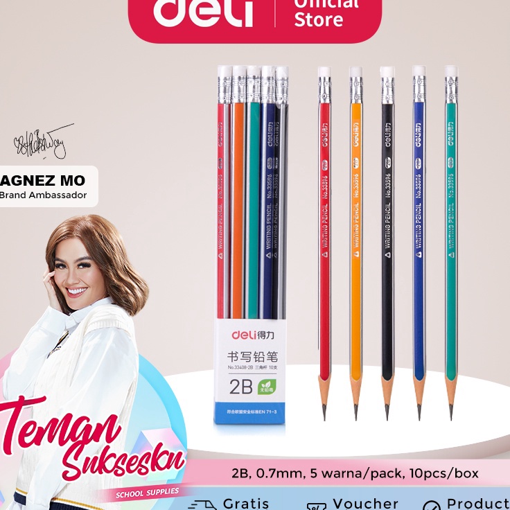 

Model Terkini Deli Graphite Pencil / Pensil Kayu 2B 10pcs/Pack dengan Penghapus 33408
