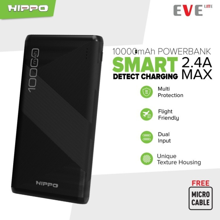 Powerbank Hippo EVE LITE 10000mAh Dual Output USB-A & USB-C - Hijau, Ungu