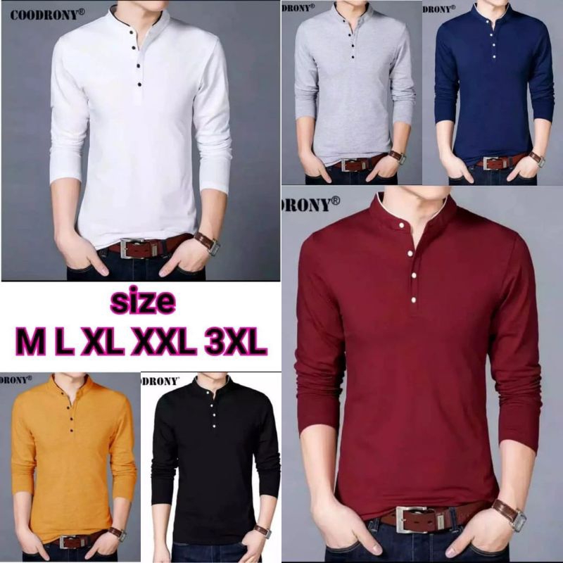 KAOS KERAH SHANGHAI LENGAN PANJANG XXL XXXL JUMBO / KAOS PRIA KERAH SHANGHAI /KAOS JUMBO PRIA DEWASA