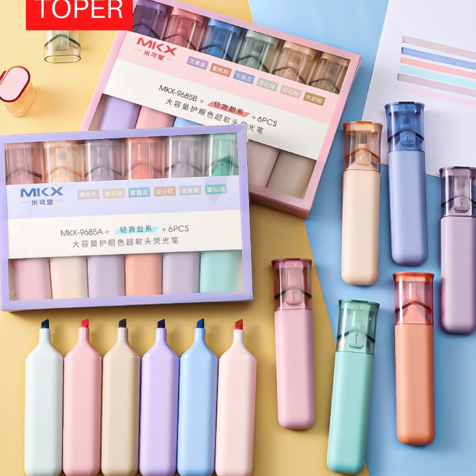 

Pasti Murah TOPER Stabilo Set Isi 6pcs Warna Macaroon Soft Pastel Estetik Aesthetic Highlighter