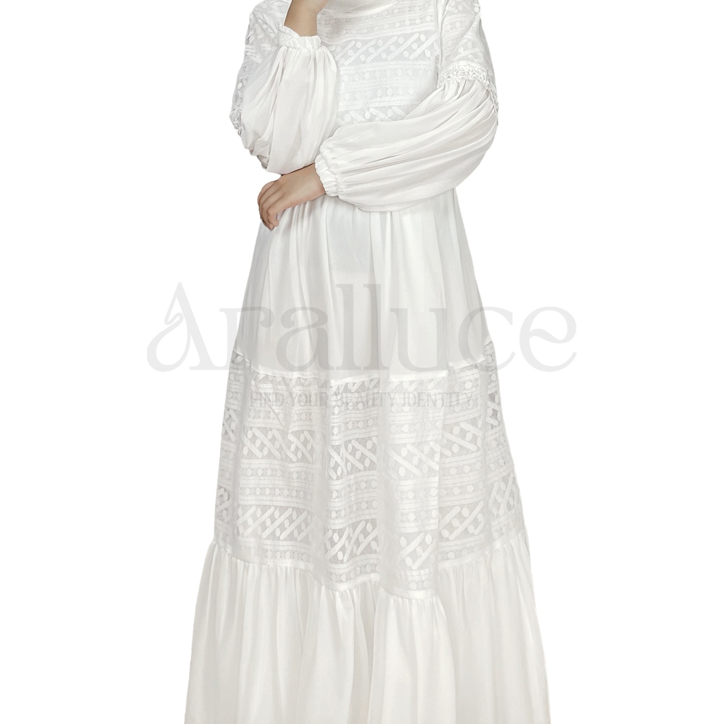 Baju Dress Gamis Putih Wanita Muslim By Arraluce Kekinian Terbaru Arl 048 / Gamis Brukat Brokat