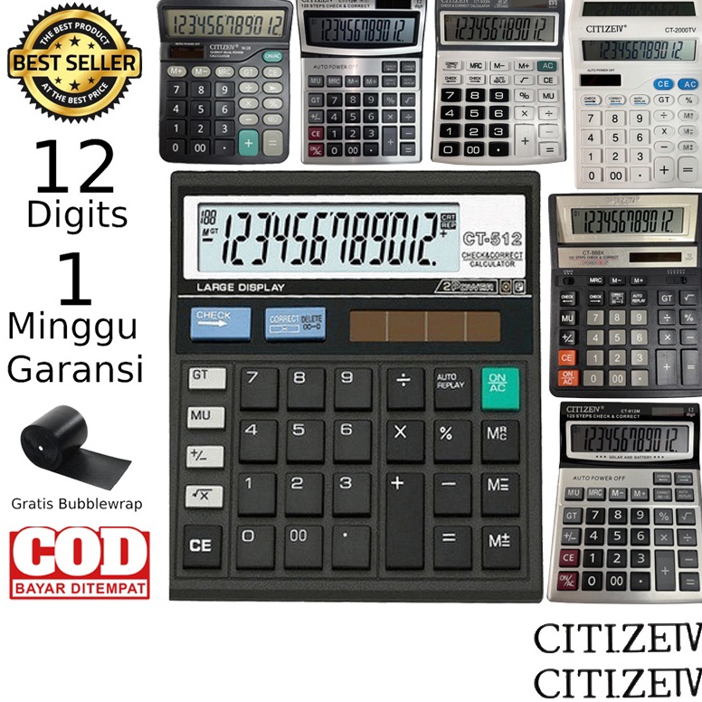 

[✃G83(] Kalkulator CITIZEN 12 Digit - Calculator Check Dual Two 2 Power [136]