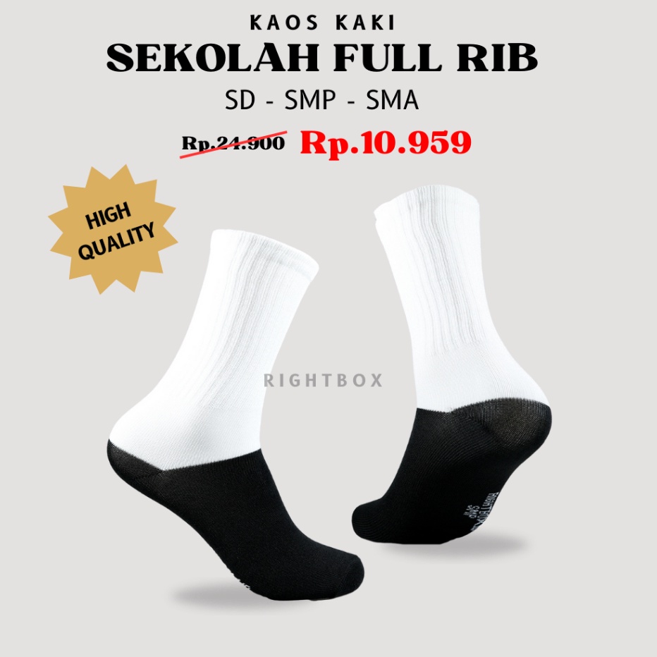 WMJW1375 Free Ongkir Rightbox, Kaos Kaki Sekolah Rightbox, Full RIB, SD SMP SMA