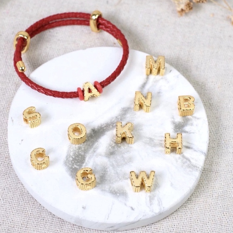 [KODE FRMCD] Gelang Tali Charm Huruf Y L E M K A R E V S i N Emas Charm Termurah Kadar 700