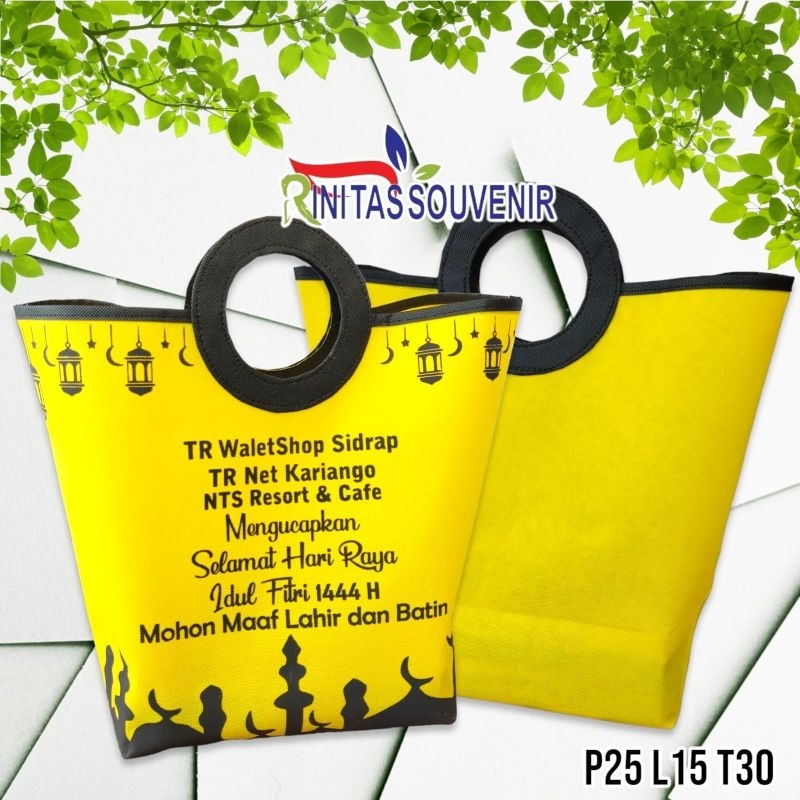 

Tas Lebaran Pegangan Bulat Sablon Tas Sembako Sablon