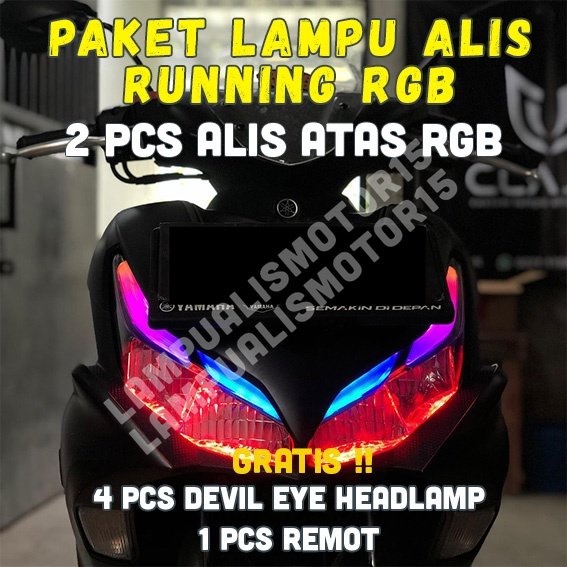 PAKET LAMPU LED ALIS RUNNING RGB KHUSUS AEROX OLD GRATIS DEMON EYES /LAMPU ALIS RGB RUNNING SEIN AER
