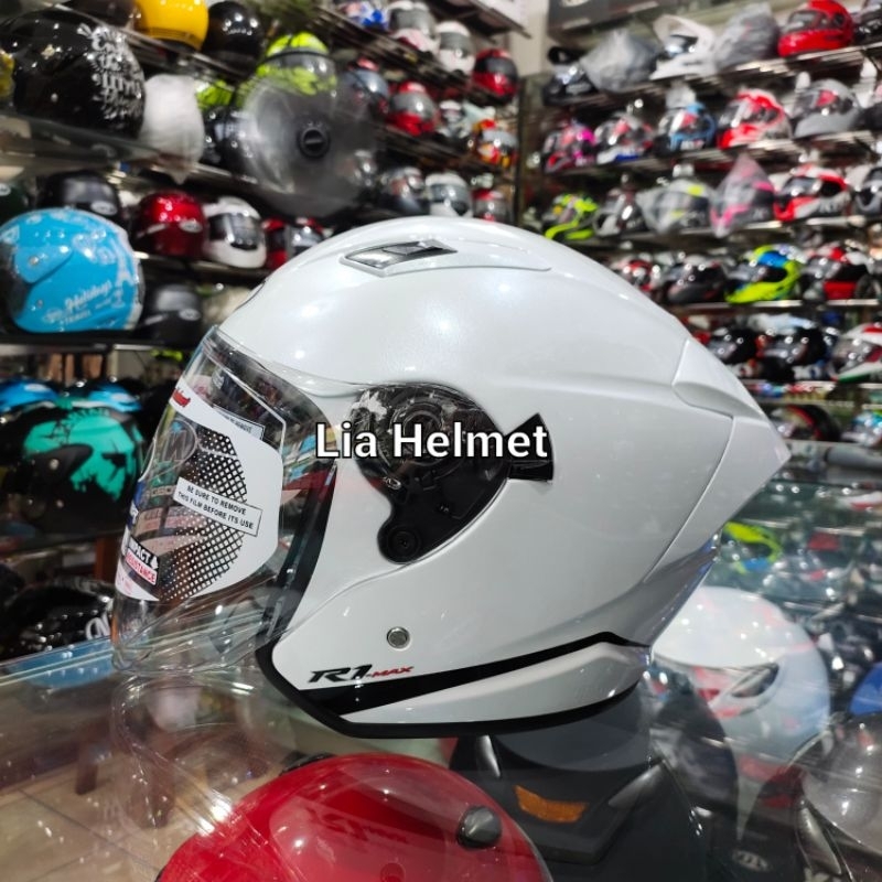 Helm Half Face NHK R1 Max Solid Star White / NHK R1 Max Putih Glossy / Helm NHK R1 Max solid origina