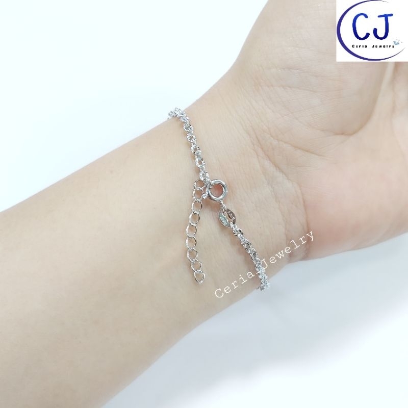 Gelang Perak Asli Silver Wanita 925 Lapis Emas Putih Model Rantai NoriiUkir Variasi Permata Desi / Gelang Nagita - Perhiasan Perak