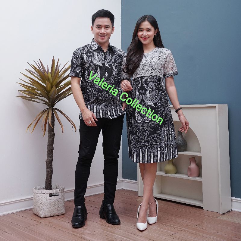 Baju Couple Batik Pria Lengan Pendek Baju Pasangan Dress Brokat Pesta Cantik Menawan