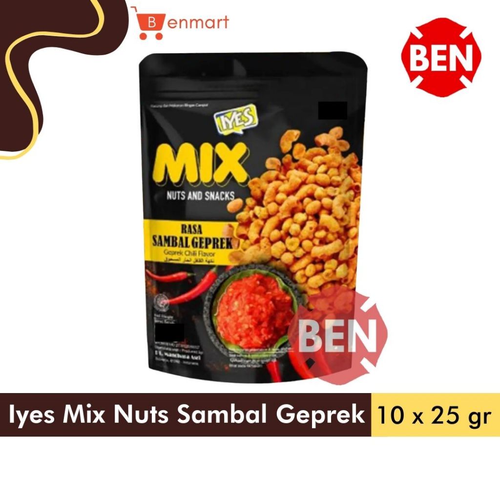Iyes Mix Nuts Snacks SAMBAL GEPREK 1 Pak Makaroni Kacang Pedas Chili