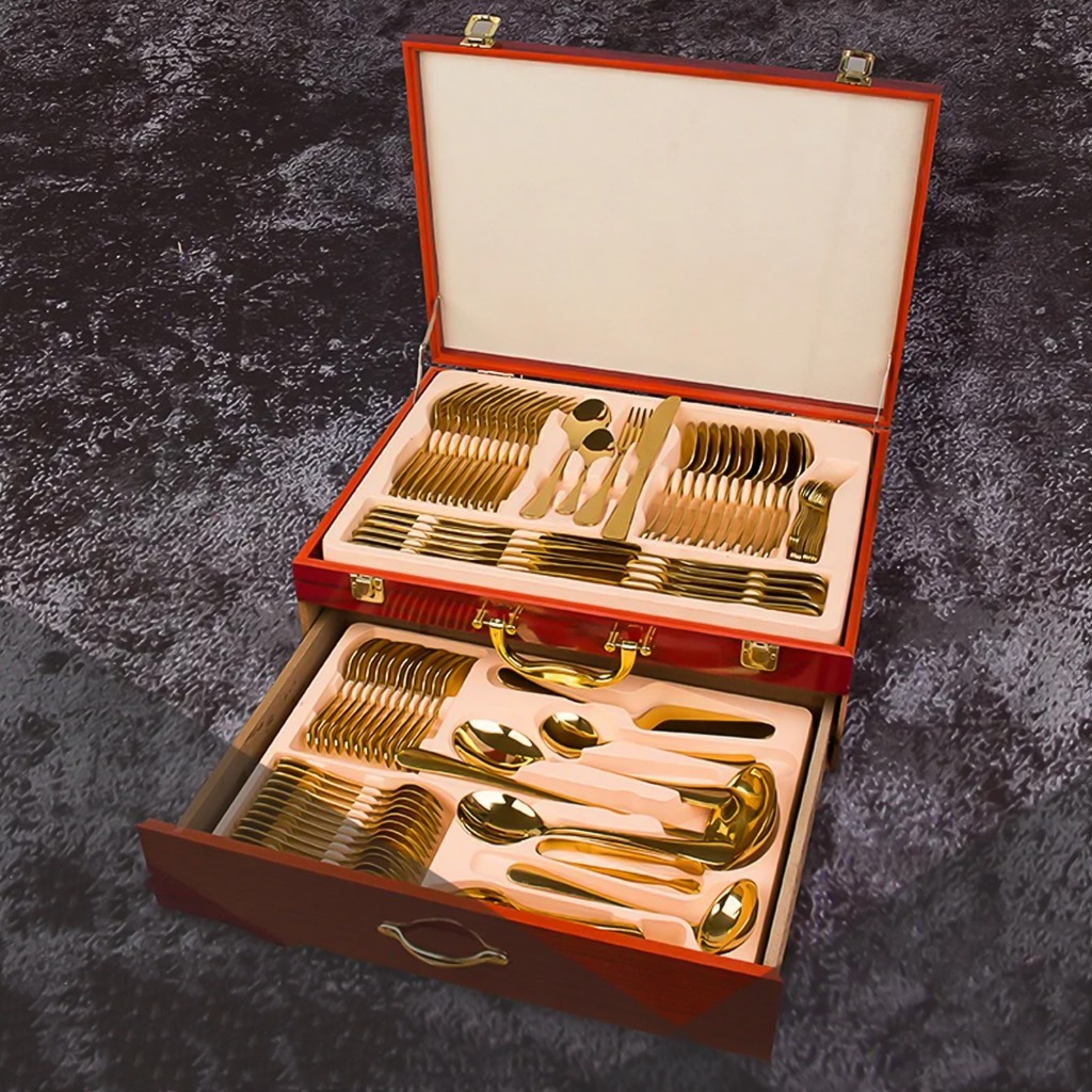 Nexxio Sendok Set Koper 72Pcs Cutlery Gold Silver Stainless Steel / Sendok Set Koper Kulit Garpu Per