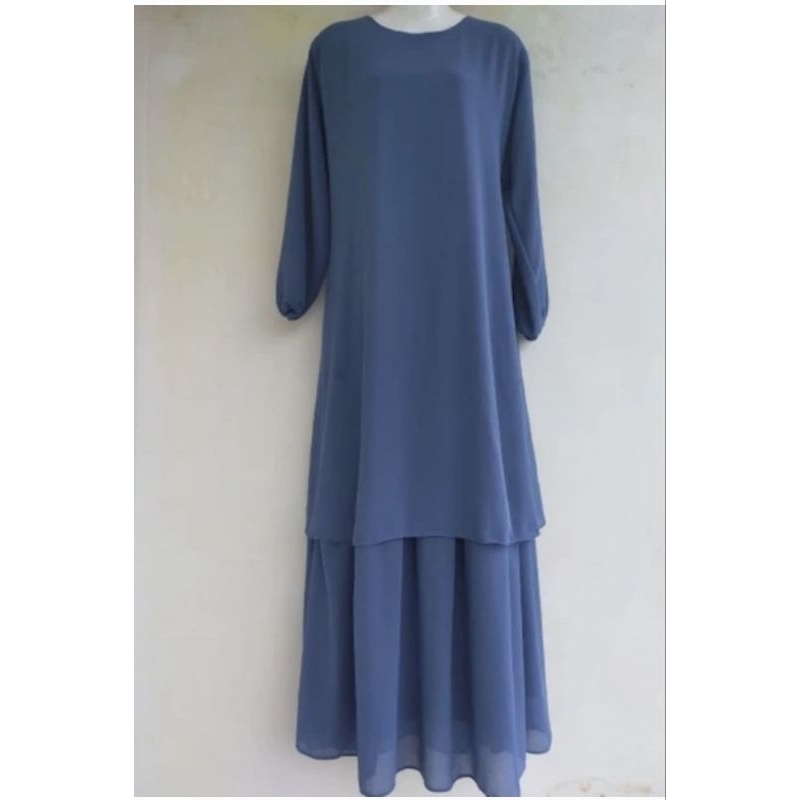Baju Gamis Wanita Set 2In1 Terbaru 2025 Dress Muslim Maxi Kekinian Korean Style Kondangan Pakaian Sy