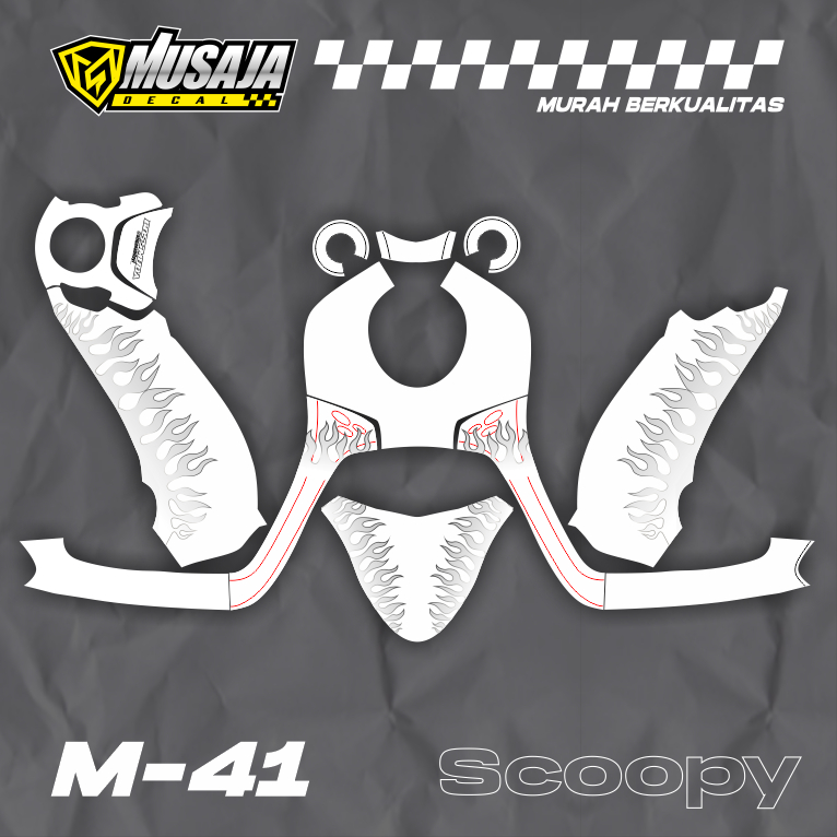 Decal Scoopy new Baru 2021 2022 motif api putih abu-abu Fullbody - dekal skupi full body