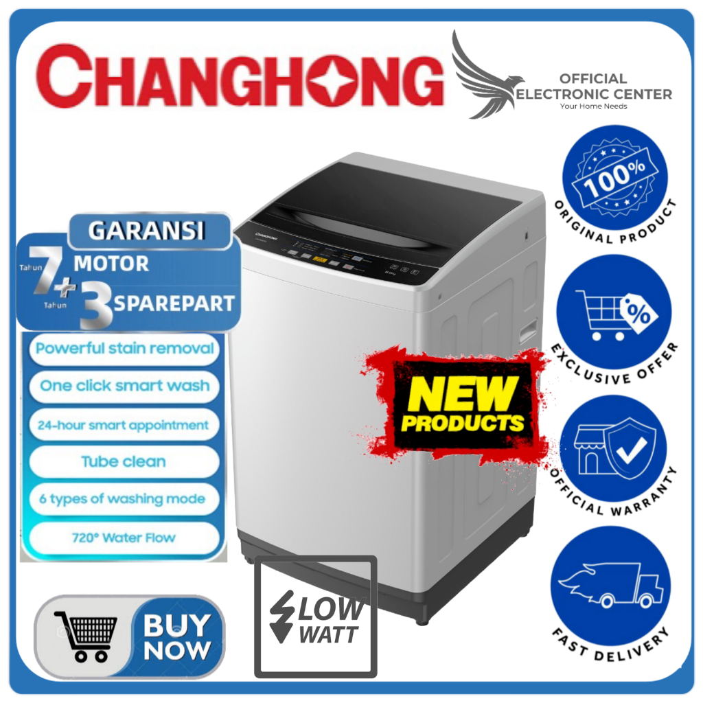 MESIN CUCI CHANGHONG FWT-8600S FWT8600S 8600S 1 TABUNG 8KG SUPER LOW WATT ONE TOUCH SMART WASH CHANG