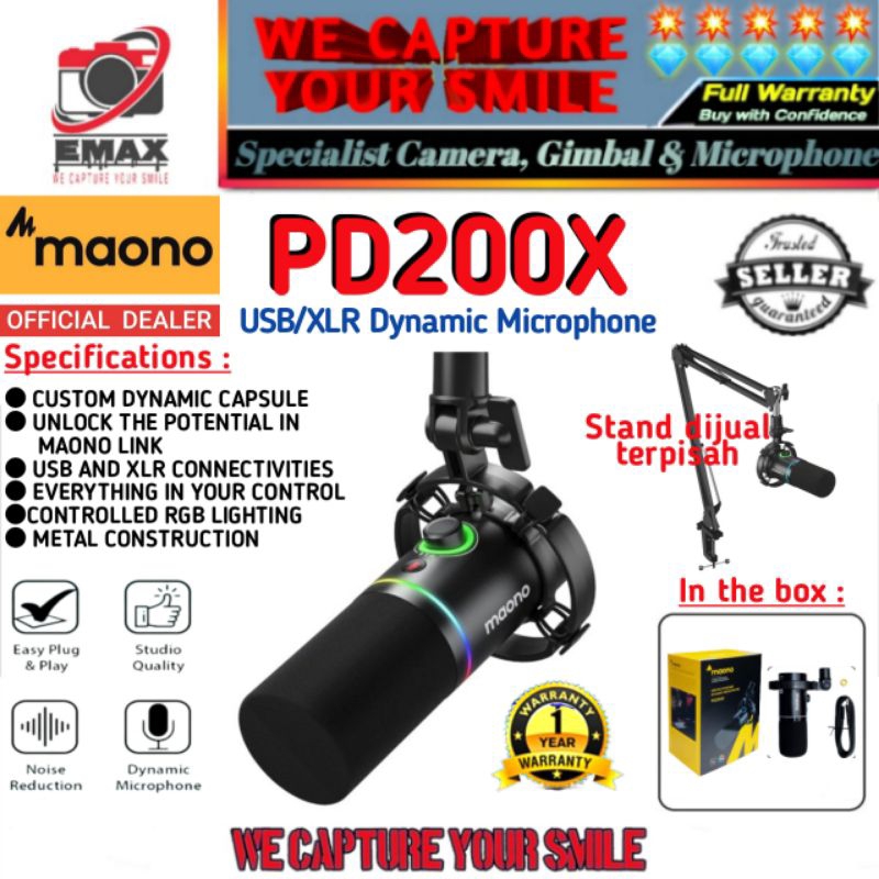 MAONO AU-PD200X USB XLR Podcast Dynamic Microphone RGB Mic Maono PD200X Studio Mic Gaming Podcast Li