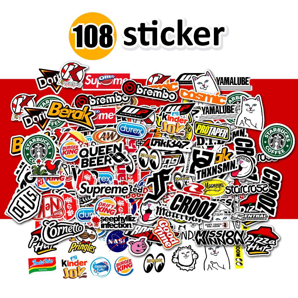 

108 PCS STICKER RANDOM AESTHETIC ANTI AIR UNTUK LAPTOP CASE TUMBLER KOPER HP HELM, STIKER RACING, STIKER ANAK ANAK