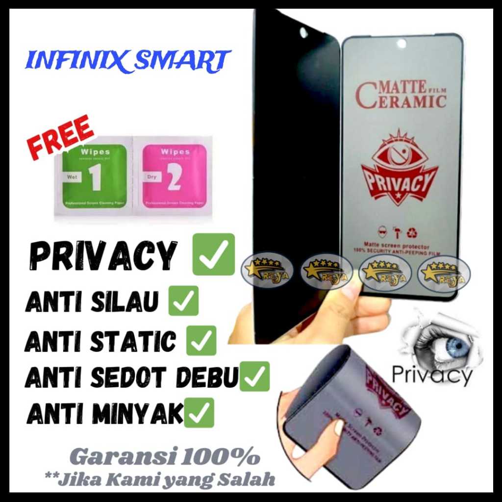 TG PRIVACY FULL Ceramic anti spy tempered glass INFINIX SMART 3 4 5 6 7 8 PLUS ZERO 20 S4 S5 PELINDU