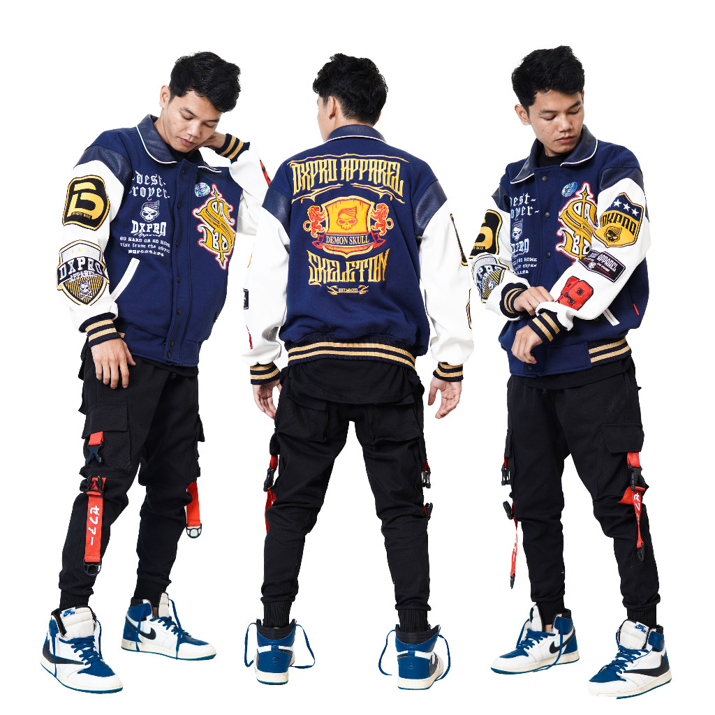 Varsity Jacket Bordir Dxpro Navy Skeleton Premium
