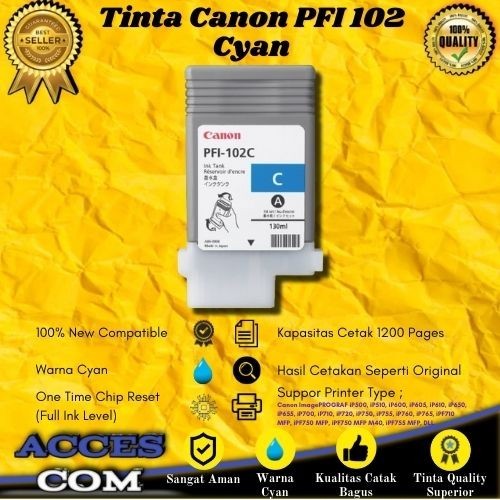 Cartridge Tinta Compatible Canon PFI 102 Cyan Printer iP500 iP510 iP600 iP605 iP610 iP650 iP655 iP70
