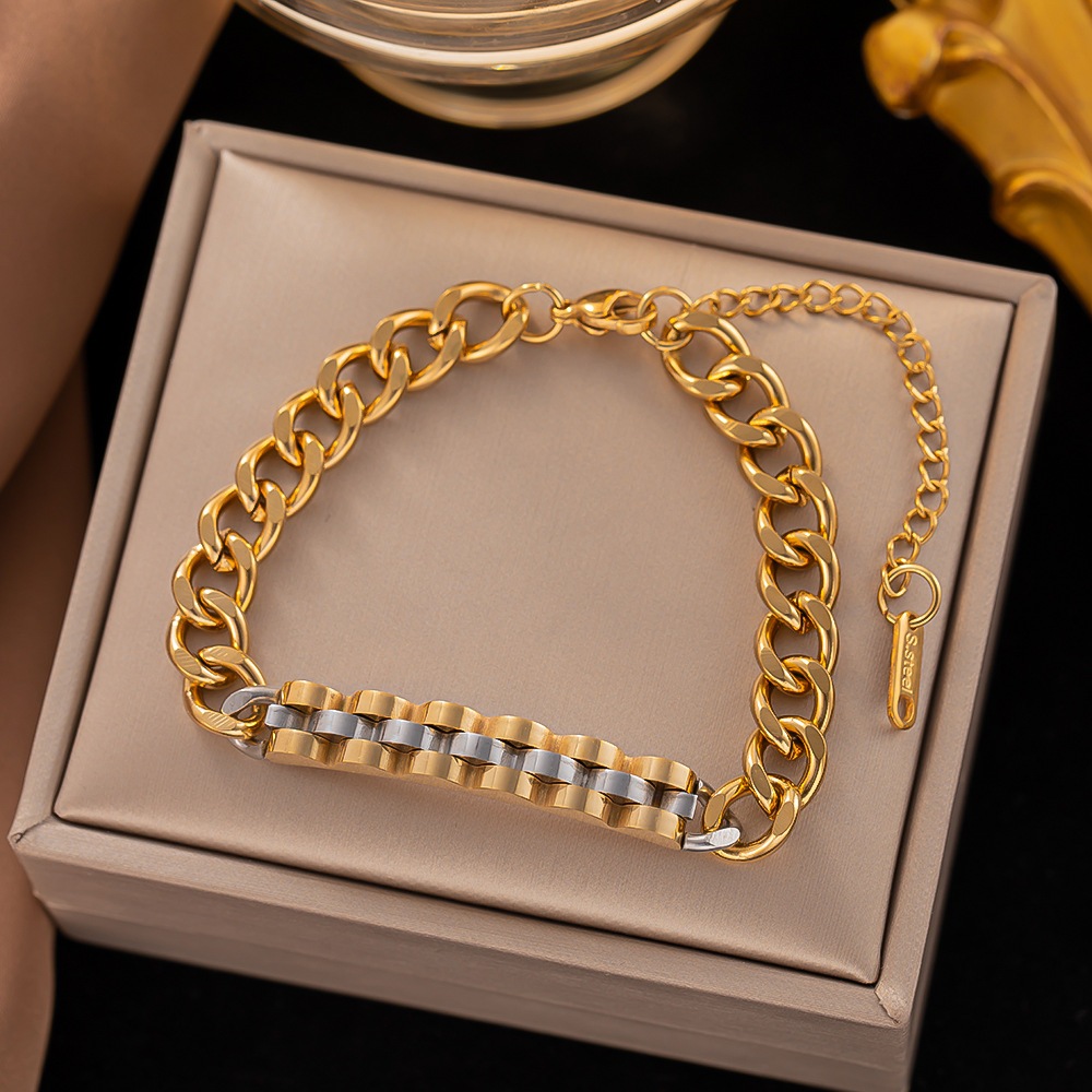 Gelang Titanium Rantai Claudia-Bonus Cincin dan anting-Yanibow Shopping