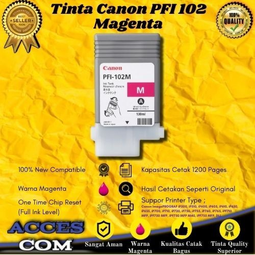 Cartridge Tinta Compatible Canon PFI 102 Magenta Printer iP500 iP510 iP600 iP605 iP610 iP650 iP655 i