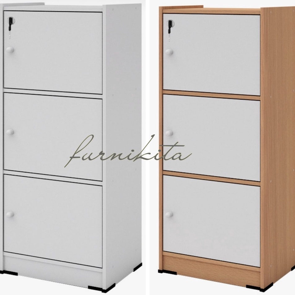 modelTipe AMC047 RAK BUKU LEMARI BUKU SERBAGUNA SUSUN 3 KAYU DENGAN KUNCI